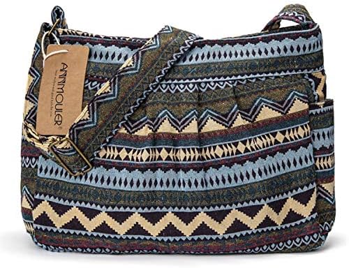 Women Large Shoulder Bag Elephant Print Cotton Bag Adjustable Crossbody Messenger Bag