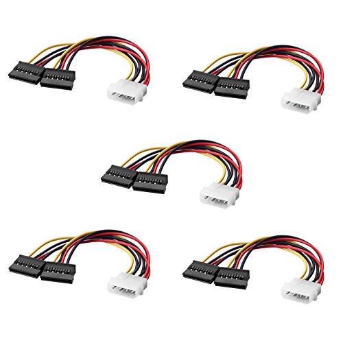 SIENOC 4 Pin IDE Male Molex to Dual SATA Y Splitter Female HDD Power Adapter Cable-15CM Pack of 5