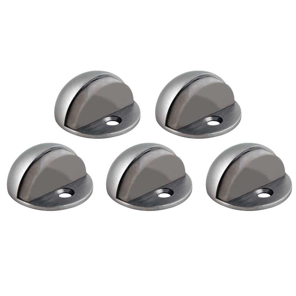 Photo 1 of Design House Door Stops, Rubber Cushion Stoppers, Floor-Mounted, Heavy-Duty Zinc, Easy Installation, 5-Pack, Satin Nickel, 1.75 in. Diameter x 1.25 in. H, 181883