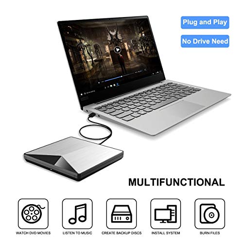 JAKAGO USB 3.0 DVD External Drive CD DVD +/-RW ROM Rewriter Burner Writer with USB Type C Adapter High Speed Data Transfer Portable Optical Drive for Windows10/8/7/XP/Mac/Linux/OS All Type C Device