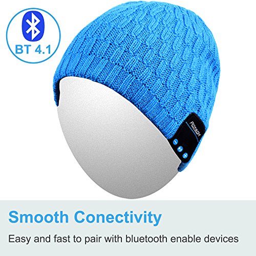 Qshell Bluetooth Beanie, Washable Music Hat Cap with Wireless Stereo Over Ear Headphone Headset Earphone Speaker Microphone Hands Free for iPhone Ipad Samsung Android Cell Phones, Blue