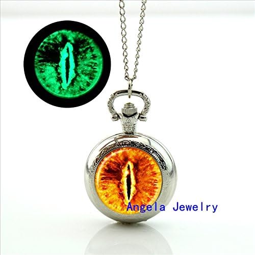 Pretty Lee Fashion Sauron Eye Glowing Pocket Watch Necklace Evil Eye Jewelry Glow in the Dark Pendant Watch