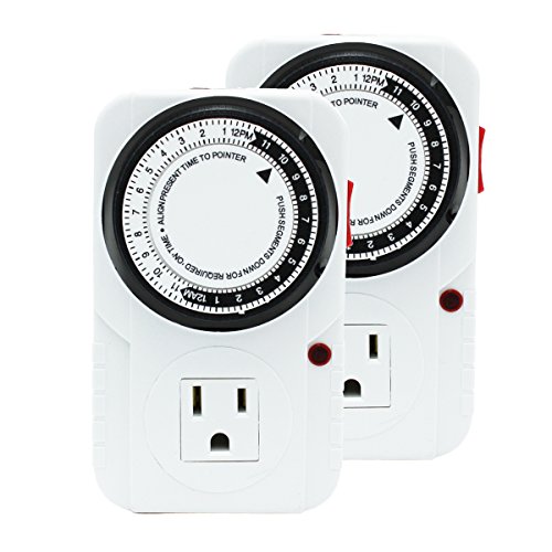 iPower 2-Pack 24 Hour Plug-in Mechanical Electric Outlet Timer, 15 Minute Interval Timer