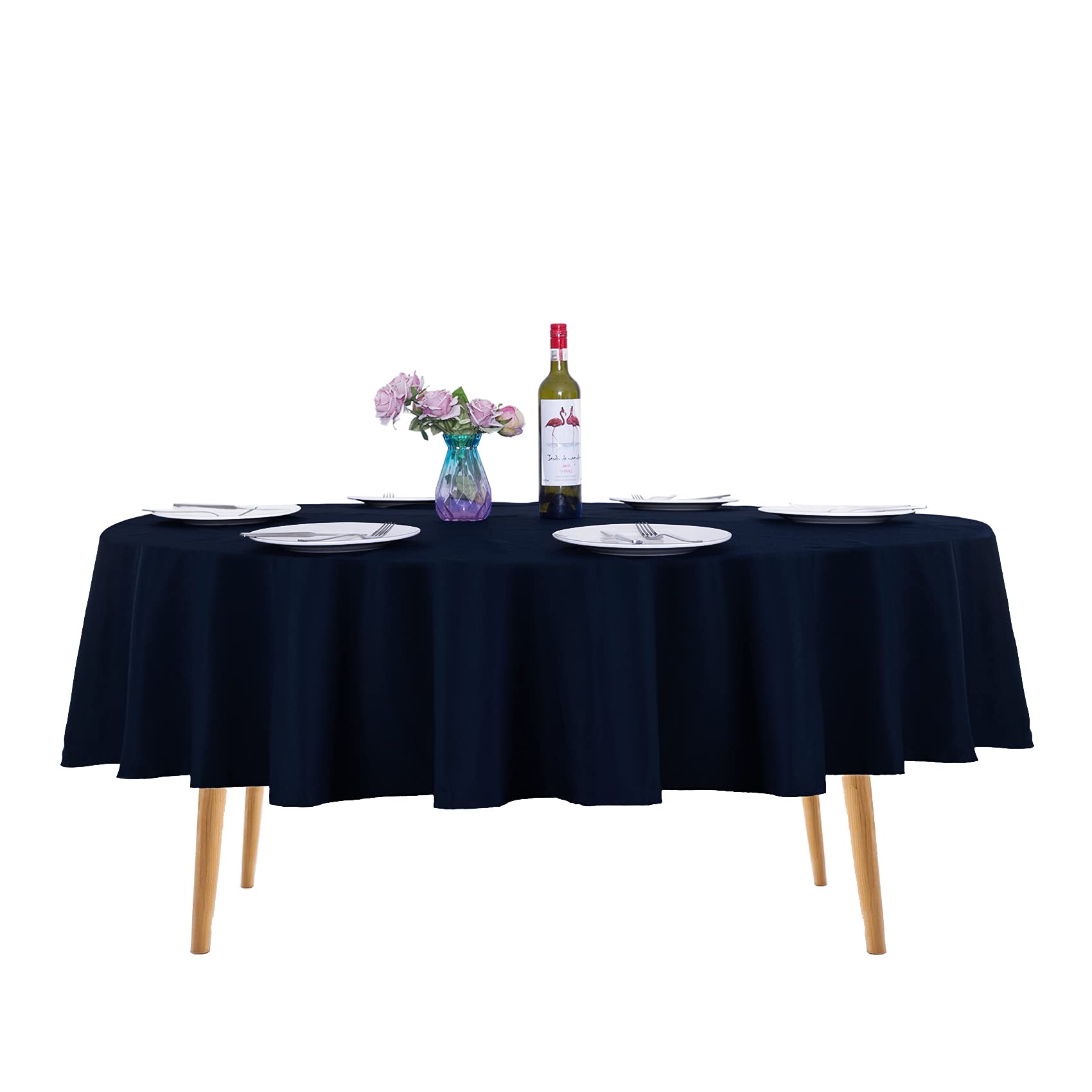 Photo 1 of Ascoza 2pack 90 Inch Navy Round Tablecloth in Washable Polyester Fabric 