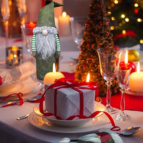 XIRGS Christmas Gnomes Wine Bottle Cover and Cutlery Organizers 6 Pack, Handmade Knife and Fork Cover, Wine Bottle Toppers Santa Claus Wine Bag with Drawstring, Christmas Decoration Holiday (6 pack)