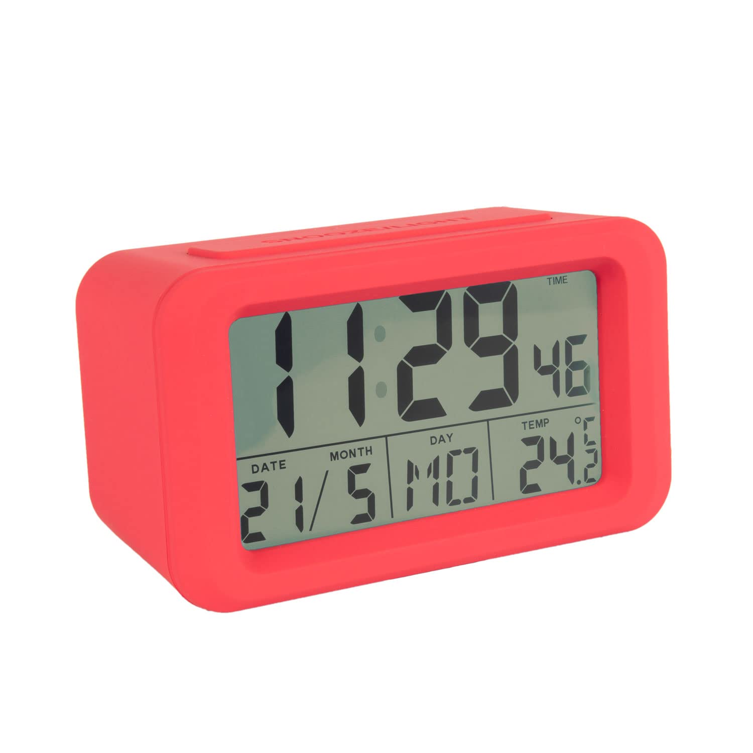 fisura. – Digital LED Alarm Clock with Date and Temperature Indicator, 2 Alarms, Snooze Button, 2 AAA Batteries, ABS Rubber, Size: 12 x 5.5 x 7 (Red)