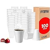 Framo 12 Oz Foam Coffee Cups, Disposable Insulated Hot Drinkware for Home Office or Church, Sturdy White Foam Cups Serving Hot and Cold Beverages, Drink Service Daily, Ideal in Breakrooms (100 Pack)