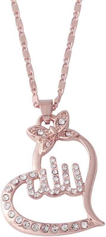 Fashion Charming Necklace for Women&Women Religious Islamic Muslim Arabic Allah Pendant Rhinestone Necklace Jewelry for Her