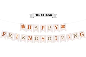 PERFECT OCCASION Pre-strung Happy Friendsgiving Banner - No DIY - Friendsgiving Banner with Gold Glitter Details - Pre-strung Garland on 8 ft Strand - Fall Thanksgiving Party Decorations & Decor. Did We Mention No DIY