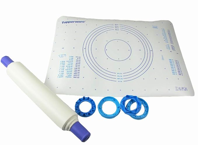TUPPERWARE Backen Profi-Teigrolle blau Back'n'Roll+Teigunterlage Fix&Fertig