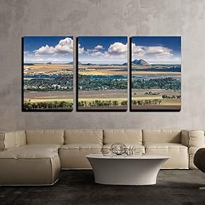 3 Piece Canvas Wall Art - Ukrainian Field with Beautiful Cloudy Sky and slagheap on a Skyline - Modern Home Art Stretched and Framed Ready to Hang - 16"x24"x3 Panels