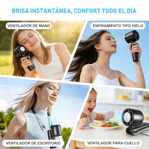 BALYSTOK Ventilador Portátil Recargable con Enfriamiento Instantáneo, 100 Velocidades Ajustables, Plegable 3 en 1, Mini Ventilador de Mano con Pantalla Digital, 4000mAh, USB-C