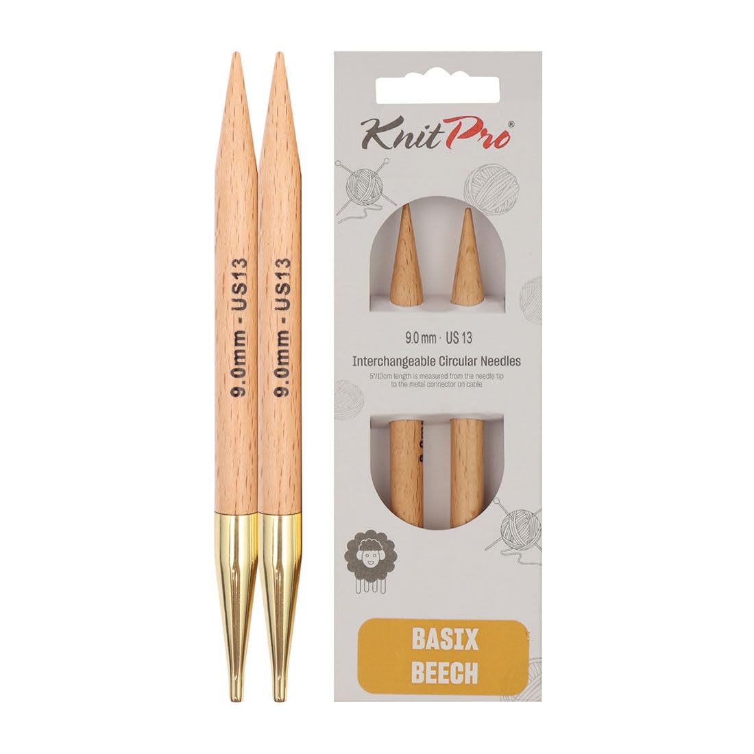 KnitPro Basix Beech Interchangeable Circular Needles 5" (13cm) | 9.00mm
