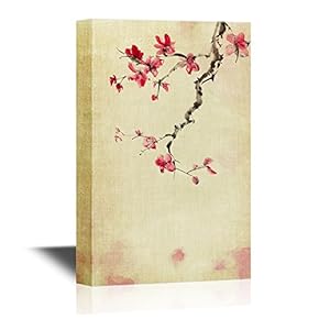 Leaf and Floral Canvas Wall Art - Abstract Plum Blossom on Watercolor Style Background - Gallery Wrap Modern Home Art | Ready to Hang - 12x18 inches