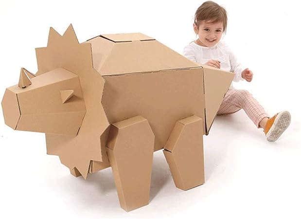 Amazon Diy段ボールおもちゃ大恐竜モデル段ボール箱 子供3dスペース厚い段ボール安全な無毒な手描きのギフトテントキャンプ親子クリエイティブ おもちゃ トリケラトプス ハウス おもちゃ