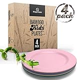 Shopper Goods Bamboo Plates 4 Pack, Bamboo Dinnerware, Eco-Friendly Dinnerware Set, BPA Free (Multiple Colors), Bamboo Fiber Plates for Healthy Dining