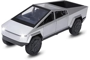 SASBSC Cyber Truck Toy Trucks for 3 4 5 6 7 Year Old Boys 1:32 Diecast Metal Pickup Truck Toys for Boys Age 3-8 with Light and Sound Pull Back Toy Cars (Silver)