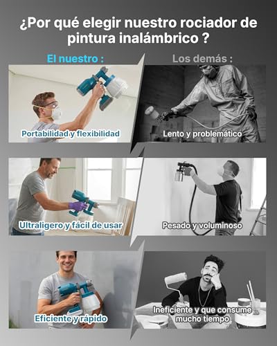 Tilswall Ultra-light Cordless Electric Paint Gun, Paint Sprayer Battery 18V, Tank 1000ml, 2 Nozzles 3 Patterns, Paint Gun Walls and Furniture