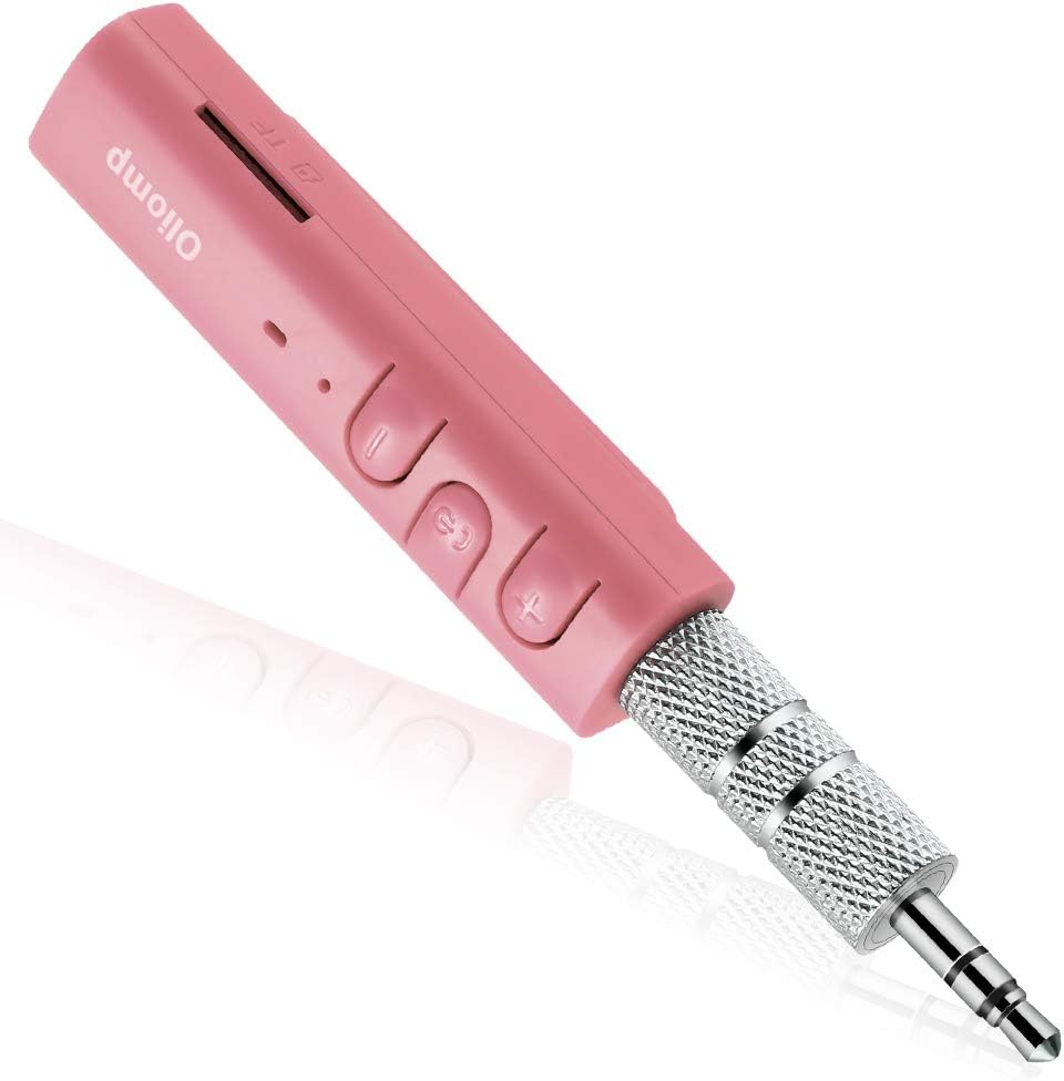 Bluetooth Receiver,Oliomp Bluetooth Car Aux Adapter Receiver with TF Card Slot,Portable Hands-Free 3.5mm Headphone Jack Bluetooth Adapter for Home Audio Music Car Stereo System (Pink)