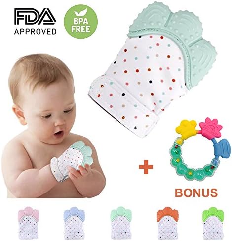 Baby Toddle Teething Mitten &amp; Molar Rod （Teething Chew Toy）Self Soothing Teether &amp; Teething Pain Relief Toy, Silicone Glove Stay on Baby's Hand, 100% Food Grade, BPA FREE Silicone (LIGHT GREEN)