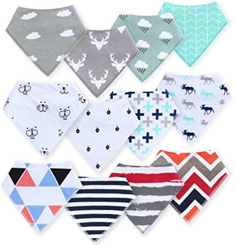 BIG SALE! Baby Bandana Drool Bibs for Drooling and Teething 12-Pack Gift Set 100% Organic Cotton, Stylish -for Boys and Girls, Baby Shower Gift Set