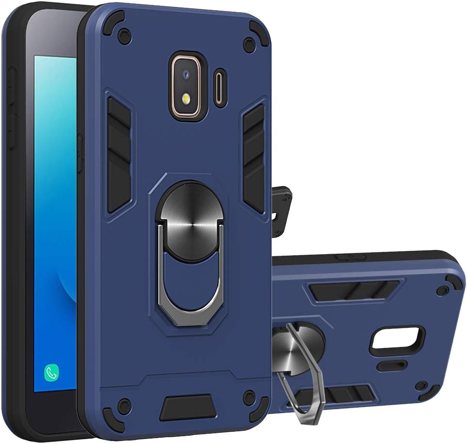 Samsung Galaxy J2 Core/J2 2019/J2 Pure/J2 Dash/J2 Shine Case, Ranyi Rugged Armor Case with 360 Rotating Ring Holder Kickstand [Fits Magnetic Car Mount] Shock Absorbing Protective Hard Case -Navy