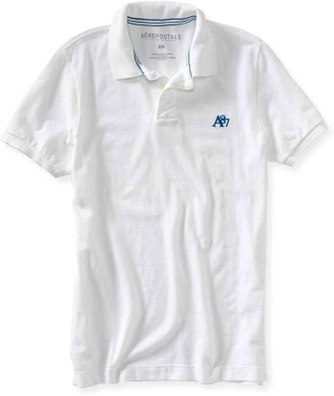 AEROPOSTALE Mens A87 Uniform Rugby Polo Shirt, White, Large Clothing