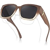 Meeloog Polarized Fit Over Glasses Sunglasses for Women UV Protection, Trendy Square Wrap Around Shades for Driving Riding