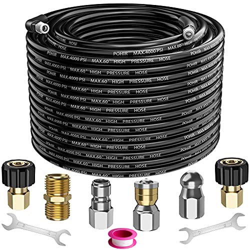 POHIR Sewer Jetter Kit for Pressure Washer 70 ft, Hydro Drain Jetter Cleaner Hose with 1/4