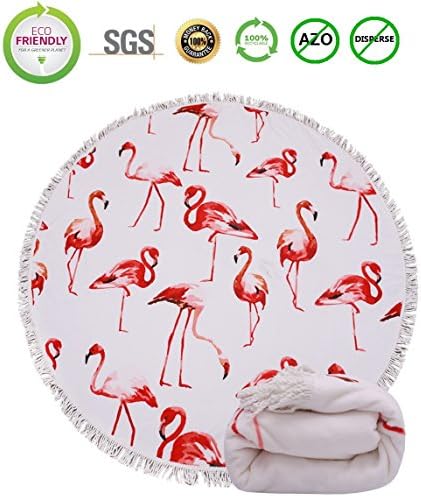 lei xiao jie Same Pattern Different Quality 2018 New Developed Material Thick Round Beach Towel Round Beach Blanket 100% Microfiber Terry Quality with Tassels 62 inches Flamingo