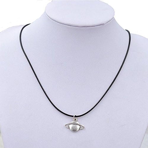 LUQUAN New Retro Saturn Necklace Pendant Black Leather Cord Choker Charm