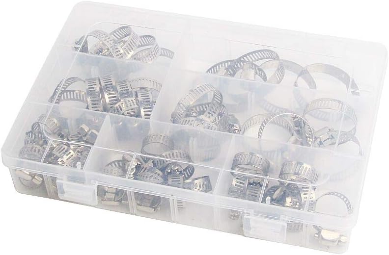 DollaTek 50 Piece 8-38mm American Stainless Steel Single Ear Stepless Hose Clamps Assortment Kit