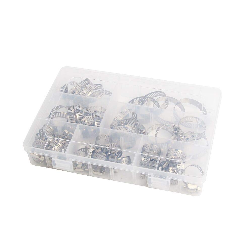 DollaTek 50 Piece 8-38mm American Stainless Steel Single Ear Stepless Hose Clamps Assortment Kit