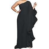 Lyaheima Sexy Jumpsuits for Women One Shoulder Ruffle Patchwork Elastic Wide Leg Long Pants Elegant Jumpsuit Rompers