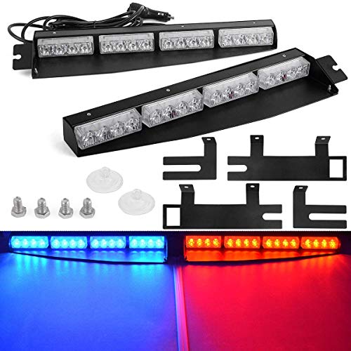YITAMOTOR Red Blue Visor Emergency Lights, 216 LED Windshield