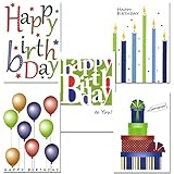 Birthday Cards Assortment - 6 Designs 30 Blank Note Cards & 32 Env Made in USA by CroninCards