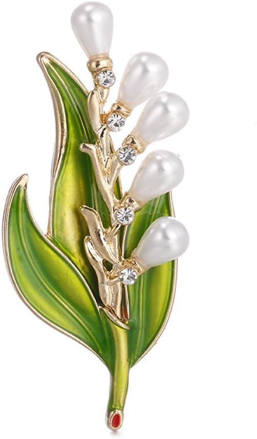 HuntGold Enamel Green Leaf Faux Pearl Corsage Women Brooch Pin Jewelry Clothes Suit Decor