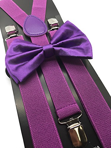 Neon Purple Color Wedding Accessories Adjustable Bow Tie & Suspenders