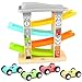 Aitey Toddler Car Toys for 1 2 Year Old, 4 Mini Cars Wooden Race Track Car Ramp Racer Game for Boy and Girl Gifts