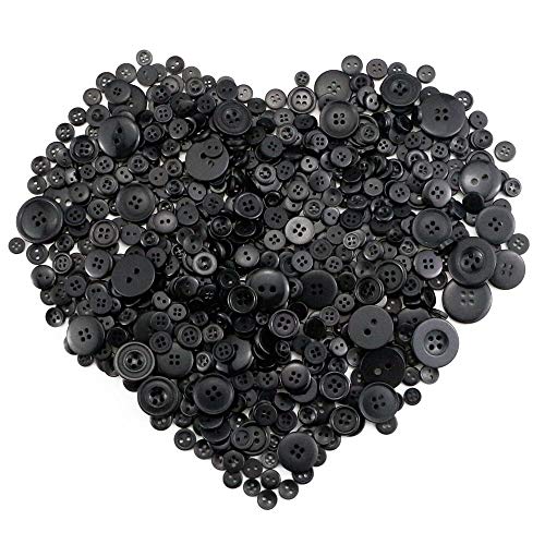 Oopsu 1000 PieceAssorted Sizes Black Round Resin Buttons 4 Holes Buttons for Sewing Crafts,DIY Handmade Ornament
