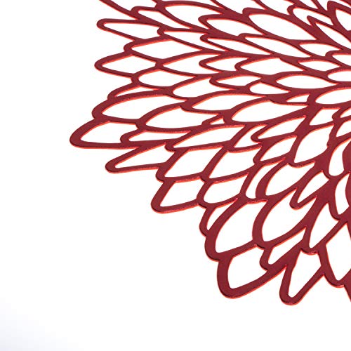 6 Pack Red Metallic Round Placemats Laminated Vinyl Leaf Dining Table Decorative By Snowkingdom - Thumbnail 5