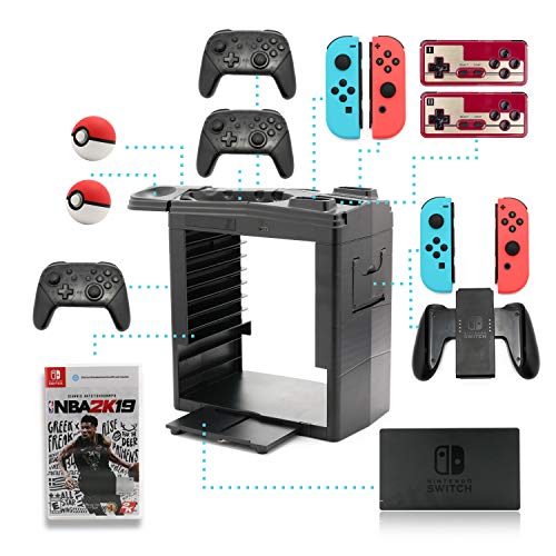 Controller Charger for Nintendo Switch, Charging Dock for Nintendo Switch 2 Joy-Cons, 2 Online NES controllers, 2 Pro Controllers and 2 Poke Ball Plus, Storage Stand for Nintendo Switch Games and Dock