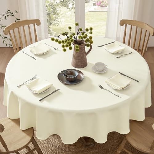 Softalker Round Tablecloth 160 cm Beige Stain Resistant Waterproof with Linen Texture, Elegant and Durable, Tablecloths for 4-6 Seats, Ideal for Outdoors, Gardens, Balconies, Parties, Birthdays, Spring