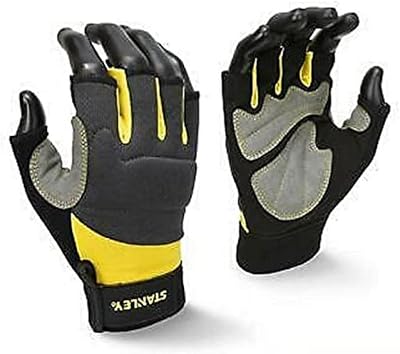 STANLEY Men's SY640L Fingerless Performance Gloves Gray/Black/Yellow Size L