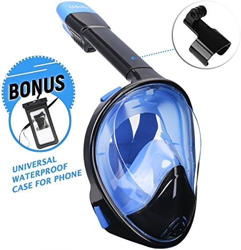 Udaily Full Face Snorkel Mask 180° Panoramic Design and Free Breathing Design, Action Camera GoPro Compatible, Anti-Fog and Anti-Leak for Adult and Kids Snorkeling Mask