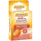 Emergen-C Vitamin C 1000mg Powder (3 Count, Super Orange Flavor), with Antioxidants, B Vitamins and Electrolytes, Dietary Supplement Fizzy Drink Mix, Caffeine Free