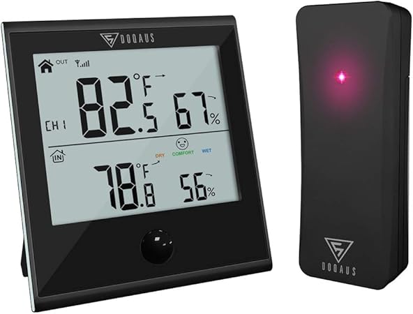 Amazon Com Doqaus Indoor Outdoor Thermometer Wireless Digital Hygrometer Wireless Humidity Meters Humidity Gauge With Accurate Temperature Monitor Meter For Room Indoor Outdoor Home Black Garden Outdoor