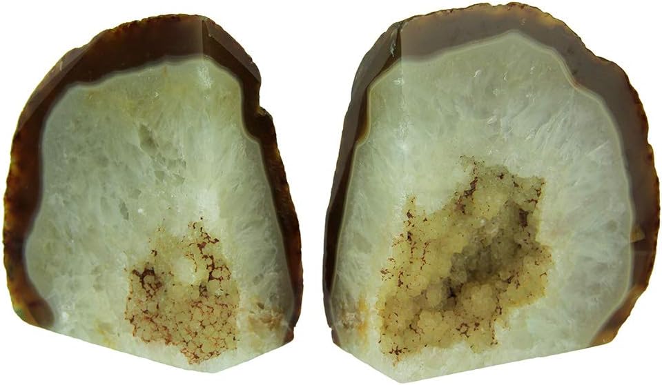 Small Polished Light Natural Brazilian Agate Geode Bookends <4 Pounds