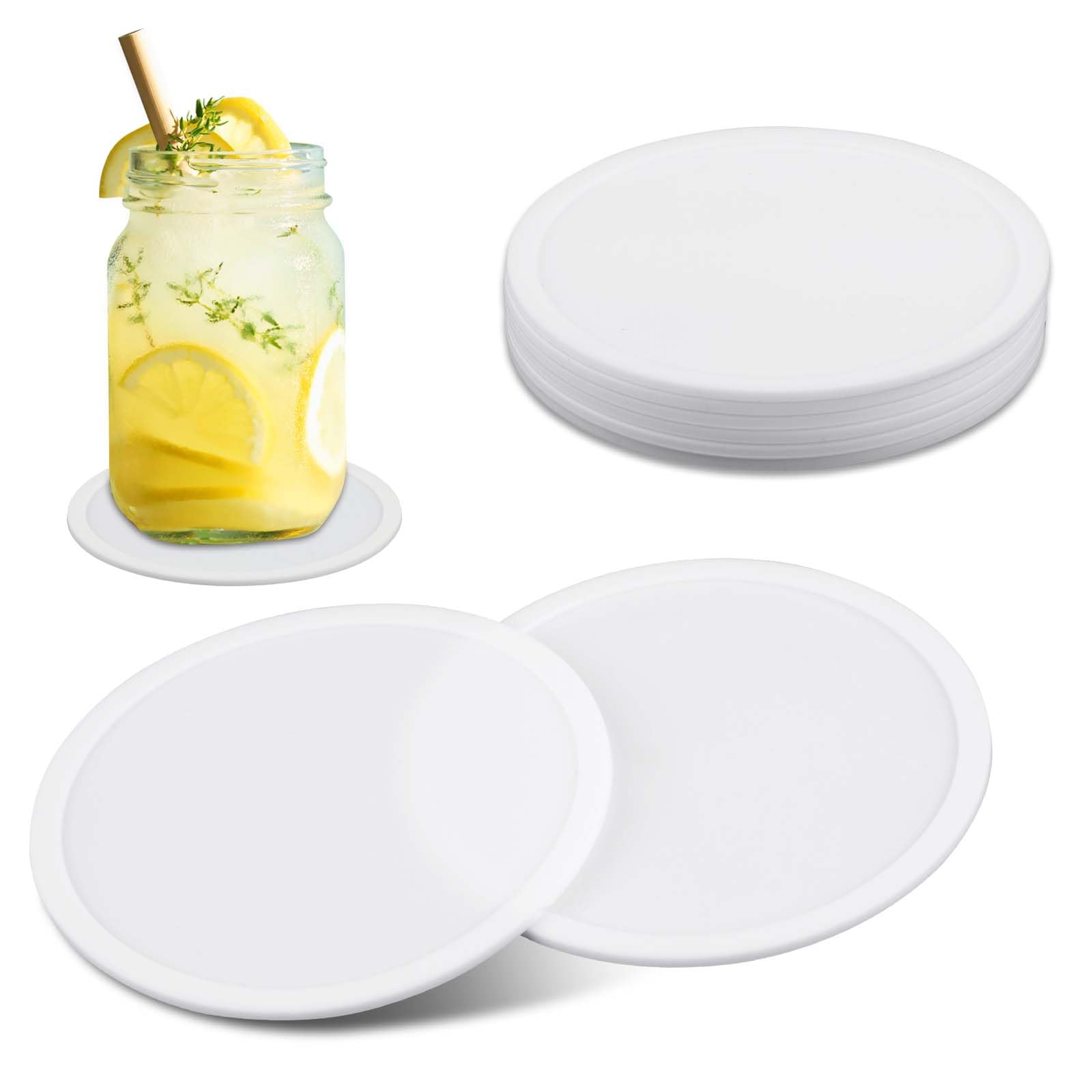 Lusofie Coasters Set of 6, Silicone Coasters Round Cup Coaster, Heat Resistant Non Slip White Coaster for Drinks Table Desk Office Kitchen Bar Furniture Protection