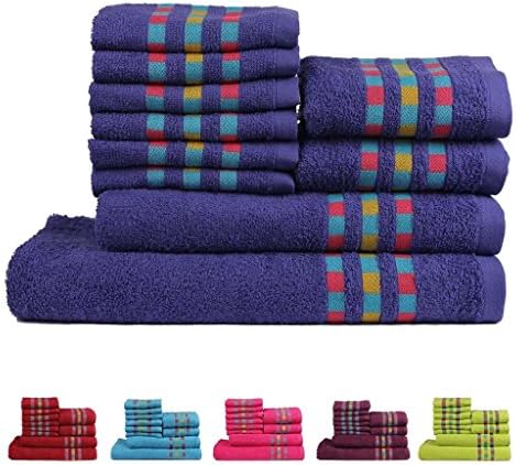 Trident Magic West Combed Cotton 10-Pieces (Bath, Hand &amp; Wash Cloth) Towel Set, Royal Blue